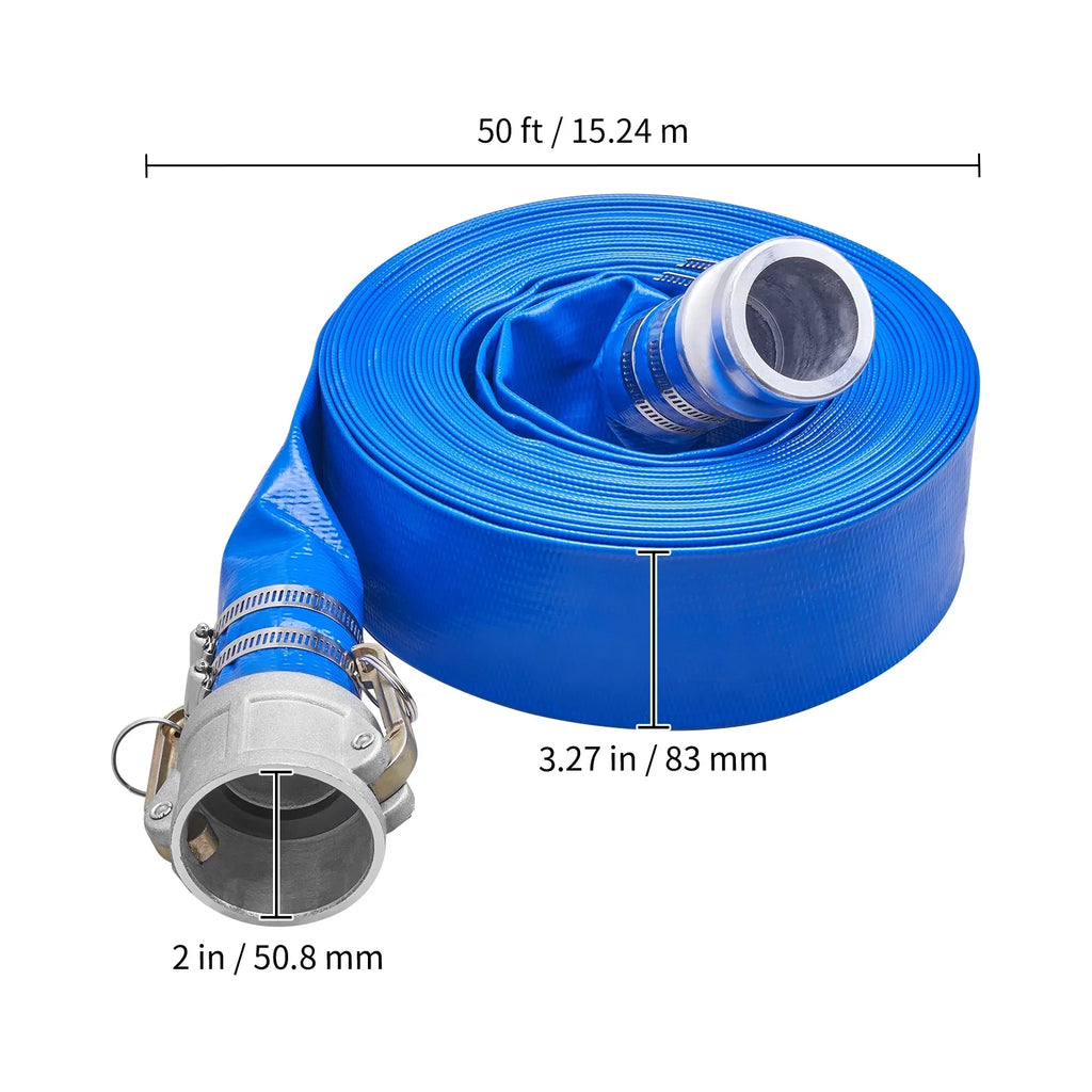 BENTISM Swimming Pool Filter Backwash Hose 2'' x 50' with Aluminum joints, Great for Fluid Disposal, PVC Discharge Hose with Camlock C & E Fittings