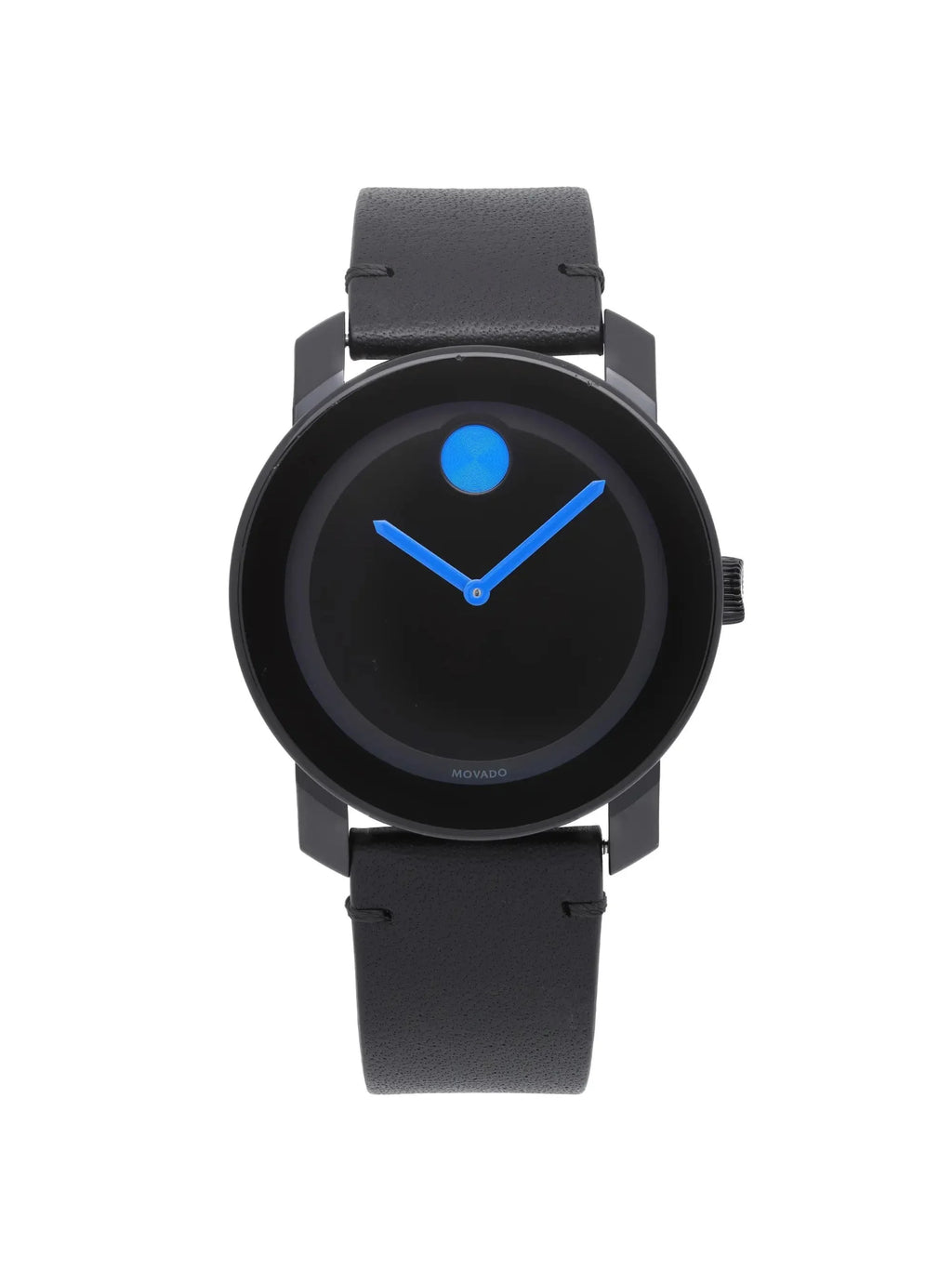Pre-owned Movado Bold 42mm Black Dial Leather Quartz Watch 3600307 (Good)