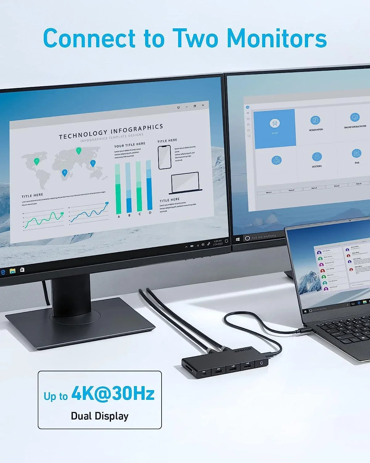 Anker 364 USB C Hub (10-in-1, Dual 4K HDMI) with Max 100W Power Delivery, Dual 4K HDMI Ports, 4 USB-A and USB-C Data Ports, Ethernet and SD Card Slot for Portable computer ThinkPad, and More