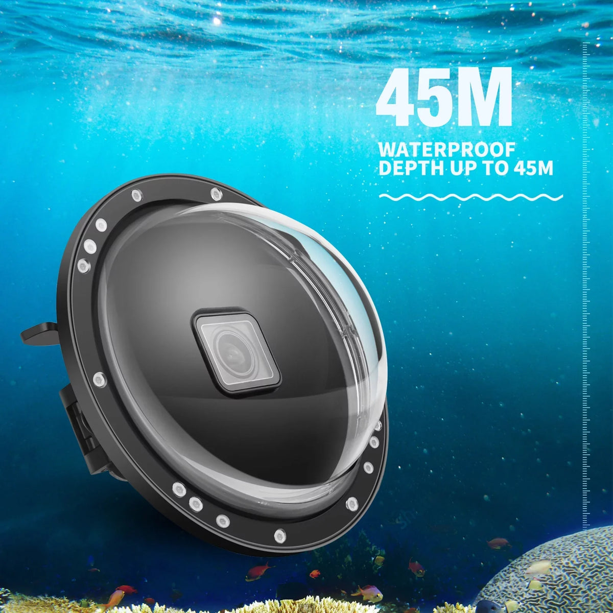 Fluid Dome Port Case for 9 Black and 10SHOOT XTGP559, Dual Handle, 45m Liquid 180° Wide Angle