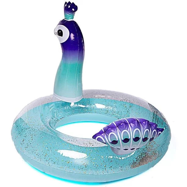 Melia Swim Party Toys Inflatable Glitter Pool Float Peacock Designed with Fast Valves Lounge Raft Decorative Liquid Game Summer Beach Party for Kids | 48 Inch