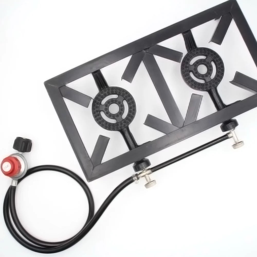 walmeck Propane Gas Double Cast Iron Stove for Patio Camping BBQ Cooking ( Standard)
