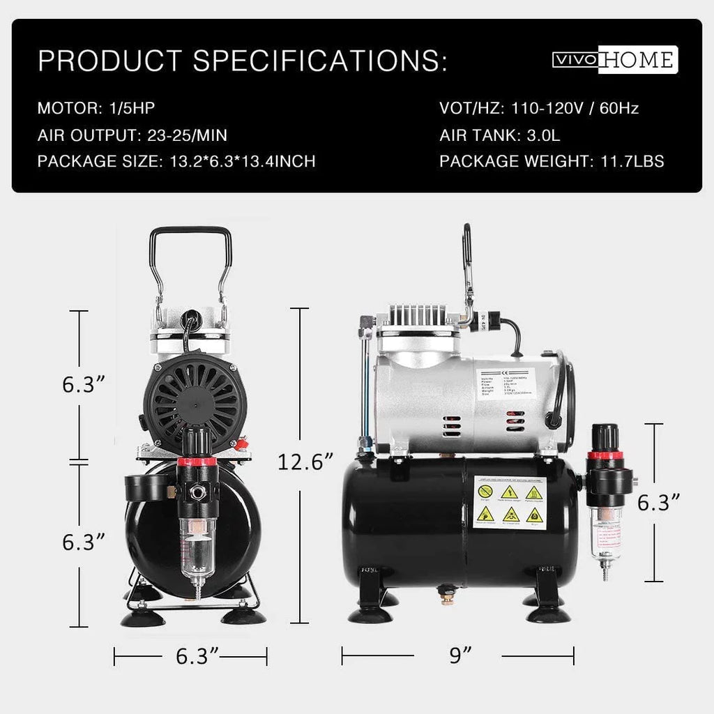VIVOHOME 110-120V Professional Airbrushing Paint System with 1/5 Air Compressor and 1 Paint Sprayer for Tattoo Makeup Shoes Cake Decoration