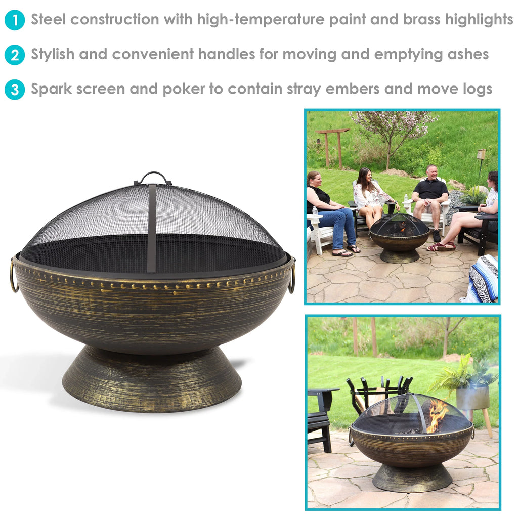 Sunnydaze 30" Royal Outdoor Steel Fire Pit with Spark Display and Poker
