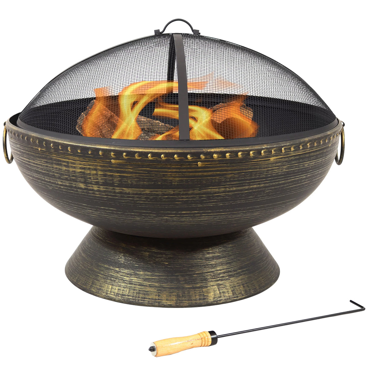 Sunnydaze 30" Royal Outdoor Steel Fire Pit with Spark Display and Poker