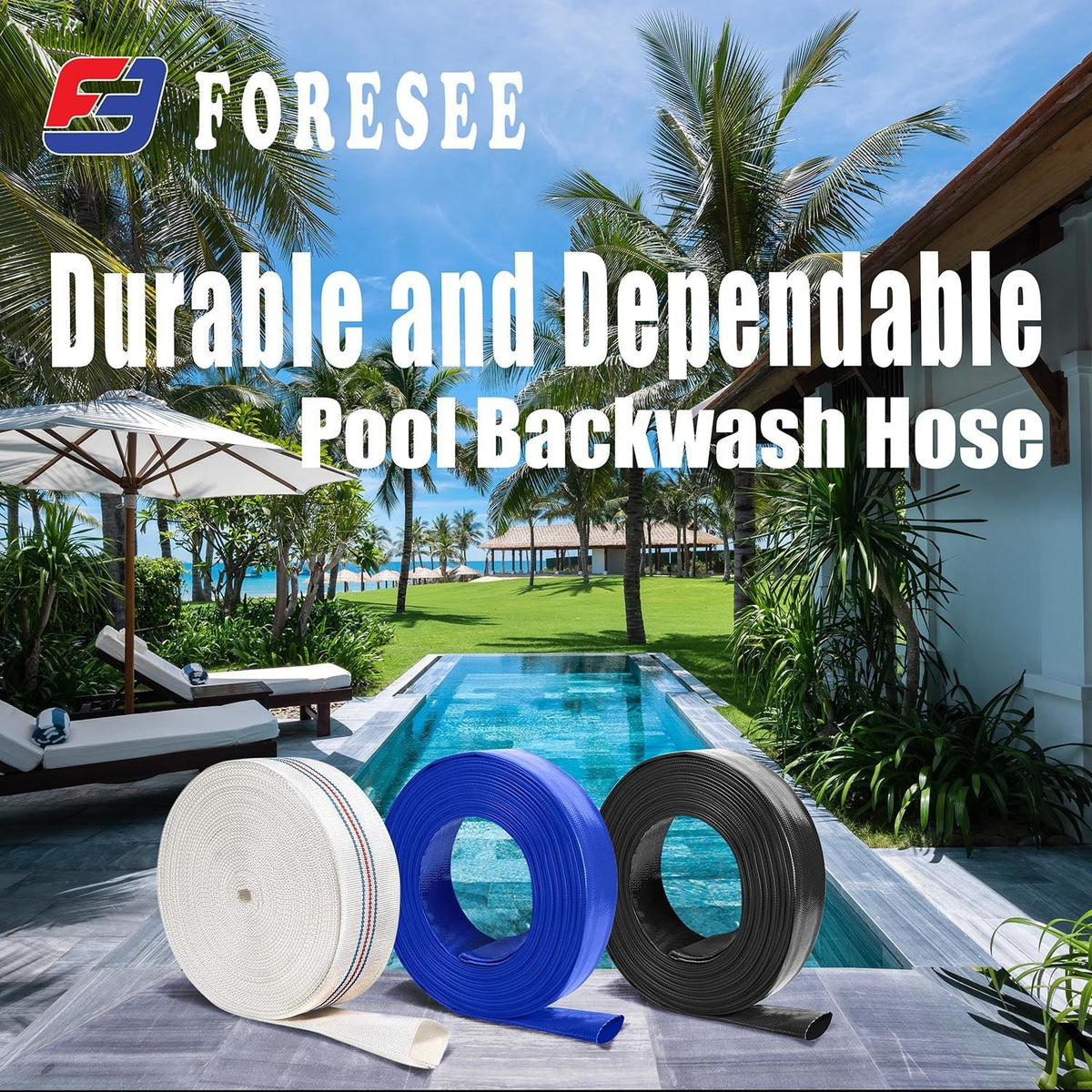 Heavy-duty PVC Lay-Flat Liquid Hose - High tensile strength fiber reinforcement for pool equipment