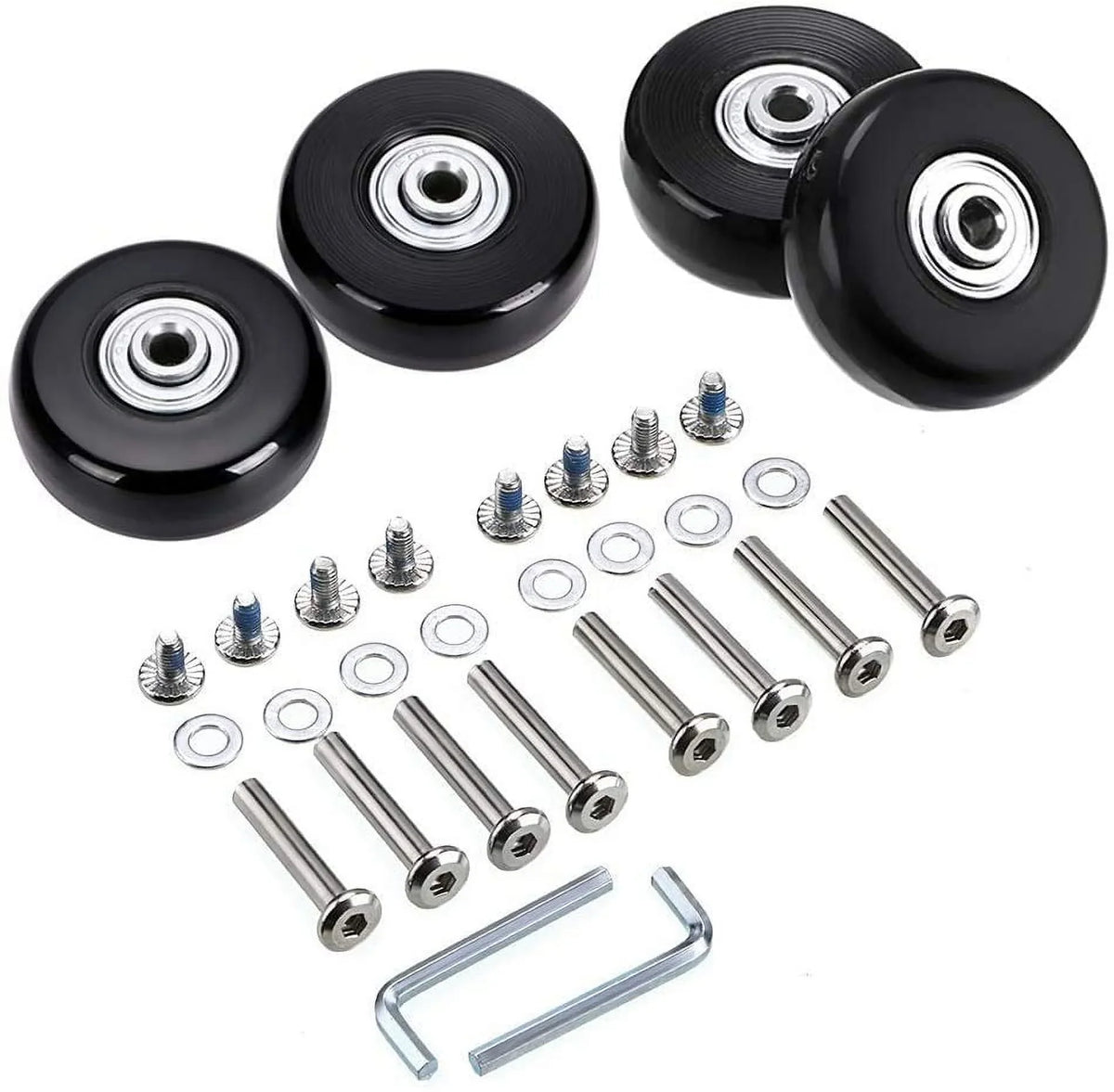 OwnMy 50 x 18mm Set of 4 Luggage Suitcase Replacement Wheels, Rubber Swivel Caster Wheels Bearings Repair Kits Black