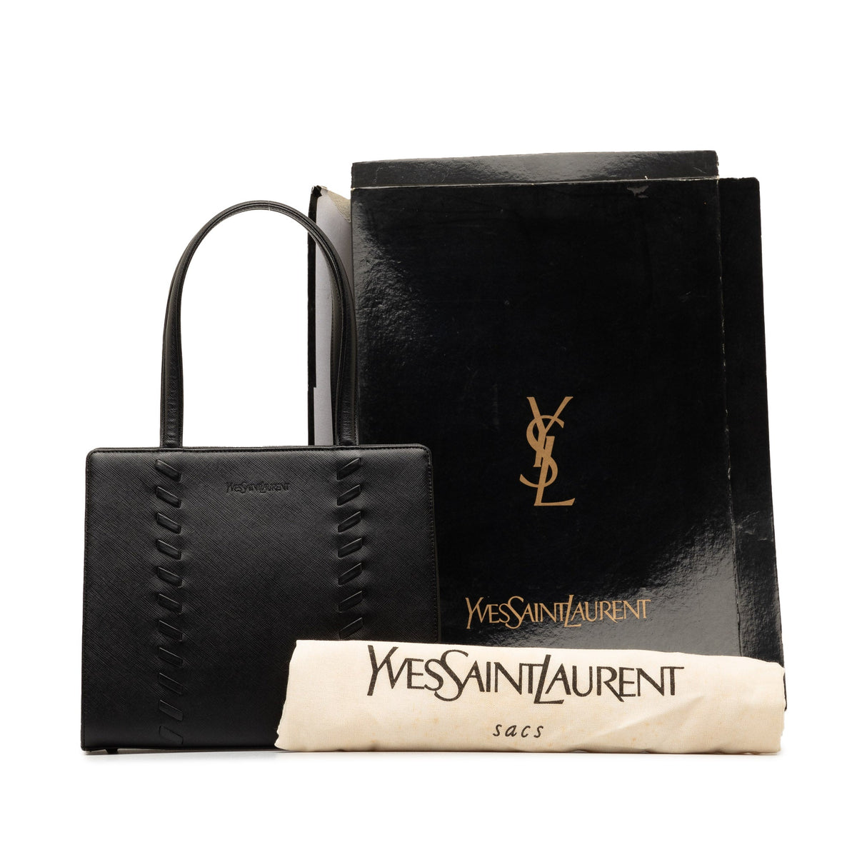 Pre-Owned Authenticated Yves Saint Laurent Handbag Calf Leather Black Top HandleBag Unisex (Good)