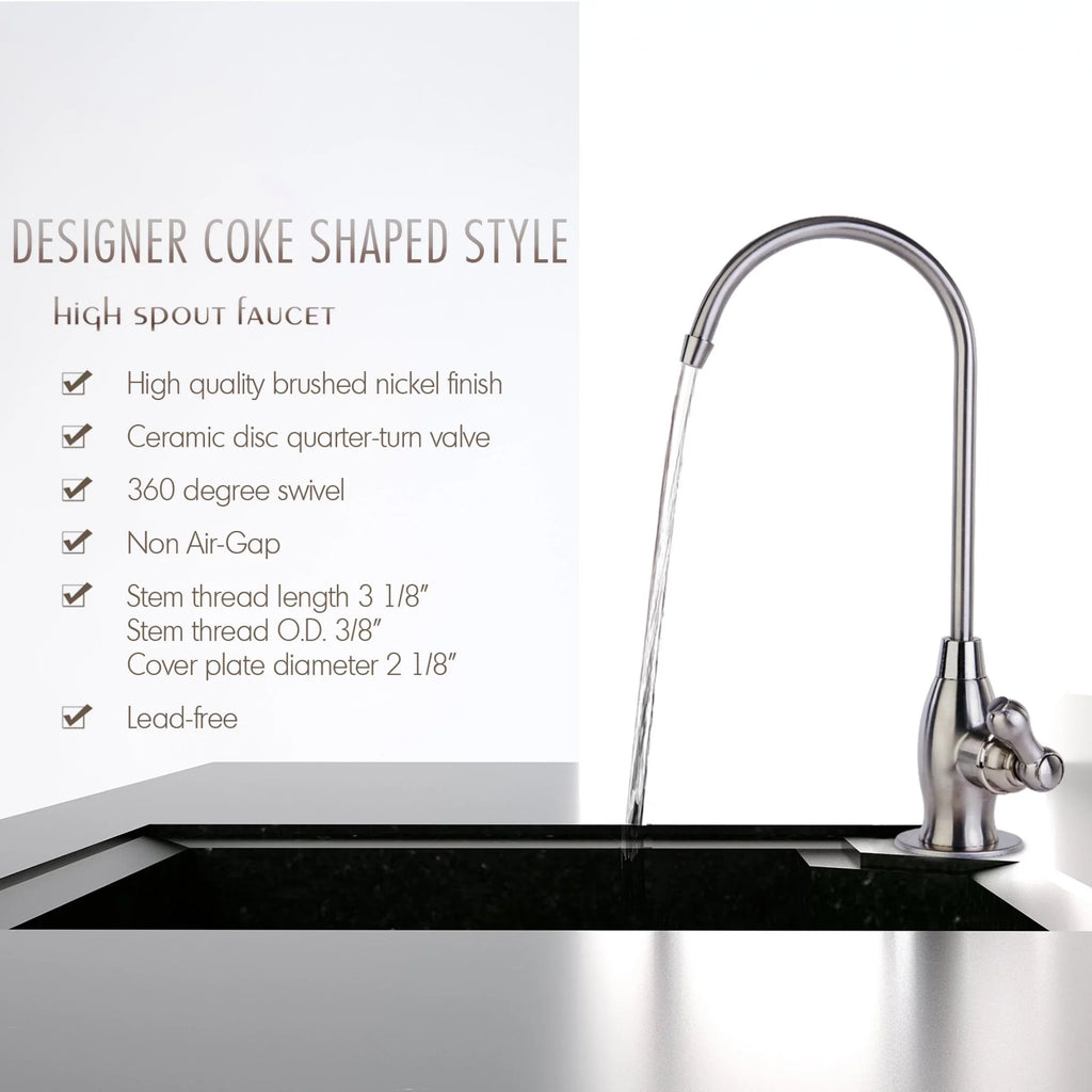 iSpring GK1-BN Heavy Duty Reverse Osmosis, High Spout Kitchen Bar Sink Drinking Liquid Contemporary RO Faucet, Brushed Nickel