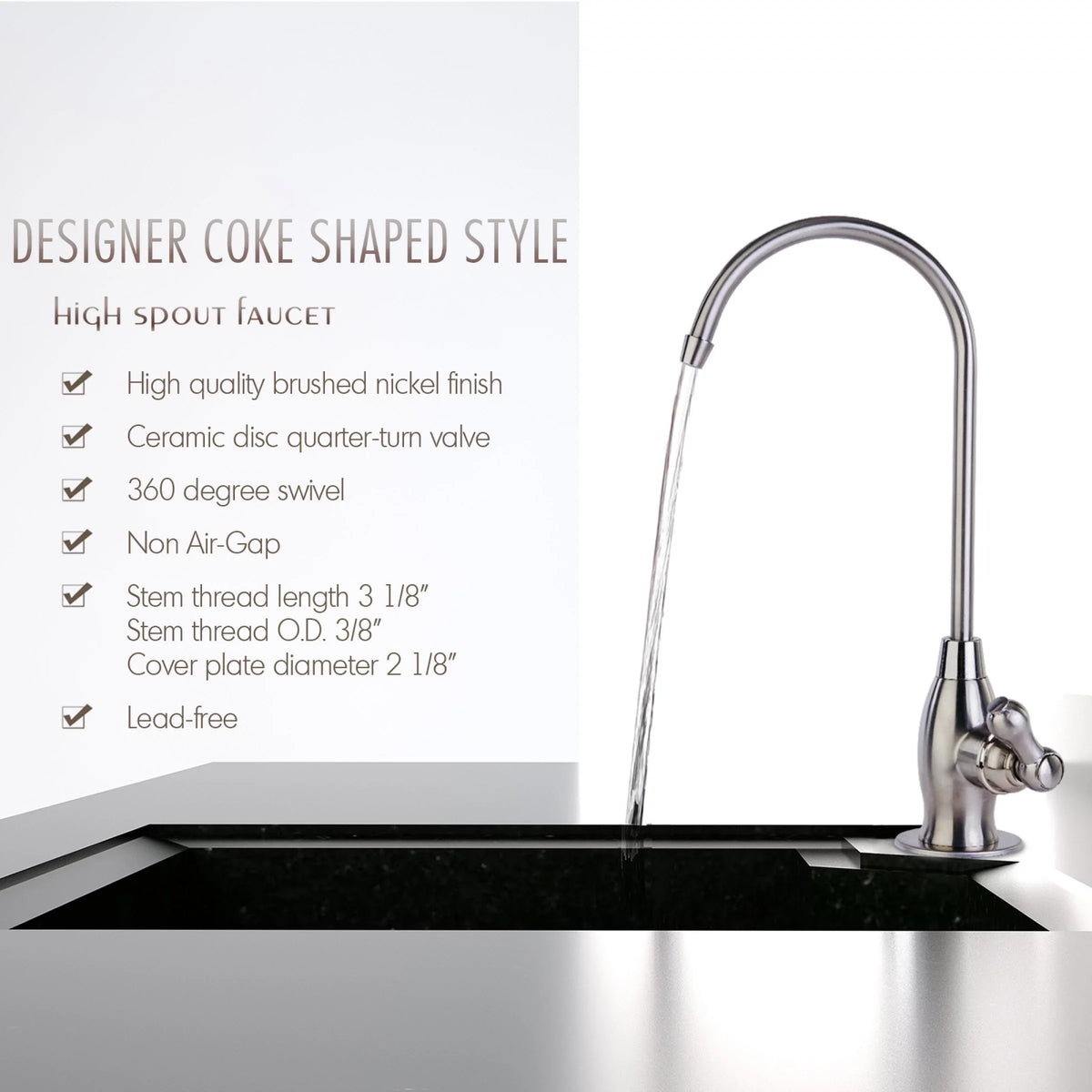 iSpring GK1-BN Heavy Duty Reverse Osmosis, High Spout Kitchen Bar Sink Drinking Liquid Contemporary RO Faucet, Brushed Nickel