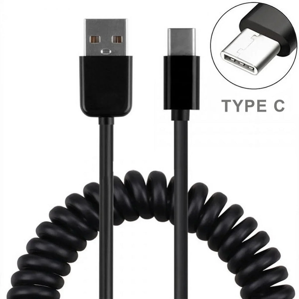 Type-C Coiled USB Cable w 3-Port USB 42W Quick Car Charger Z3R for Galaxy Note 10 Plus Fold A9 A50 A20 A10e - Sonim XP8 XP3 - Xperia 5 10 Plus 1 - Xiaomi Redmi Note 7, Mi Mix 2 9T