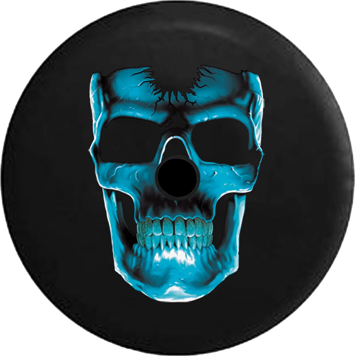 2018 2019 Wrangler JL Backup Camera 3D Cracked Grinning Skull Almost Glowing Blue Spare Tire Cover for Jeep RV 32 Inch