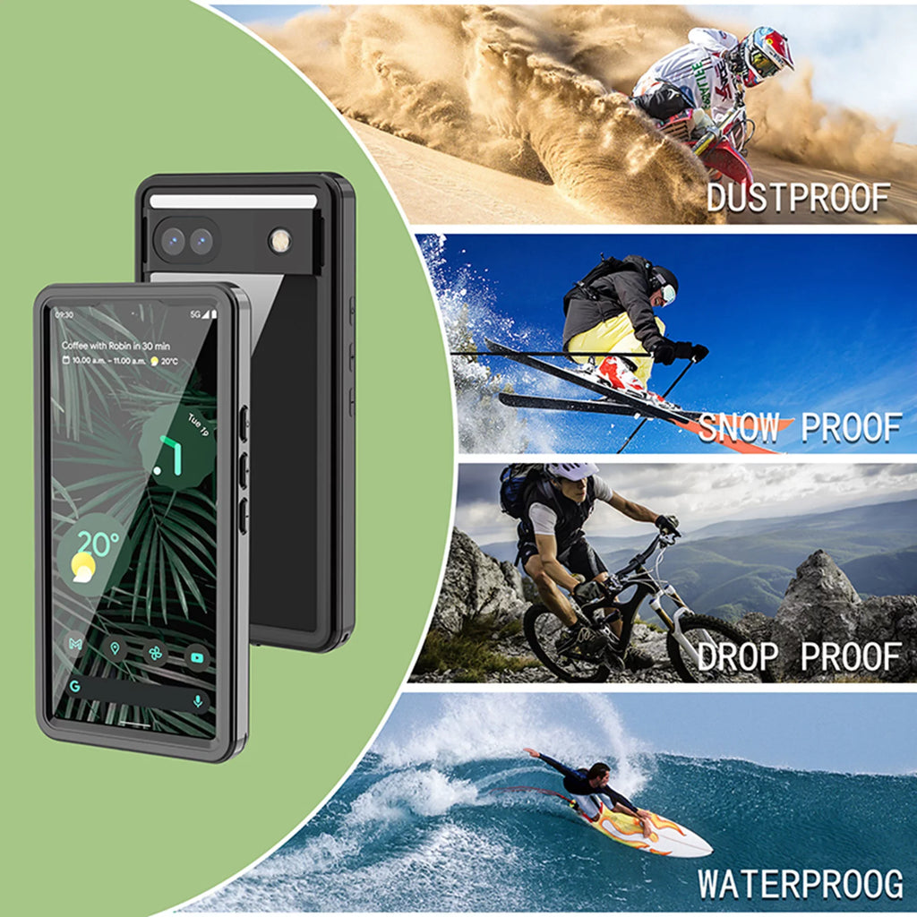 Fluid Case for Google Pixel 6A, Built-in Monitor Protector Full Body Protection Rugged Case Liquid Dustproof Drop Protection Cover for Google Pixel 6a