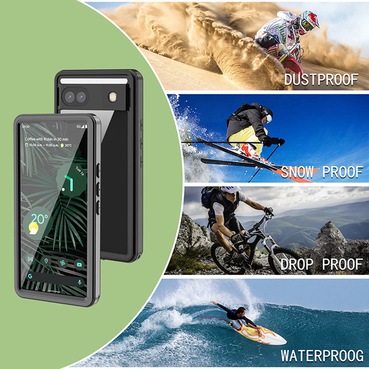 Fluid Case for Google Pixel 6A, Built-in Monitor Protector Full Body Protection Rugged Case Liquid Dustproof Drop Protection Cover for Google Pixel 6a