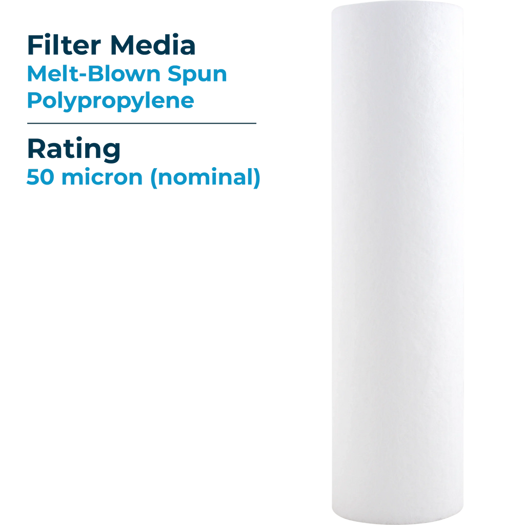 SpiroPure SP-P50 10x2.5 50 Micron Spun Melt-Blown Polypropylene Sediment Fluid Filter Cartridge SDC-25-1050 (Case of 24)