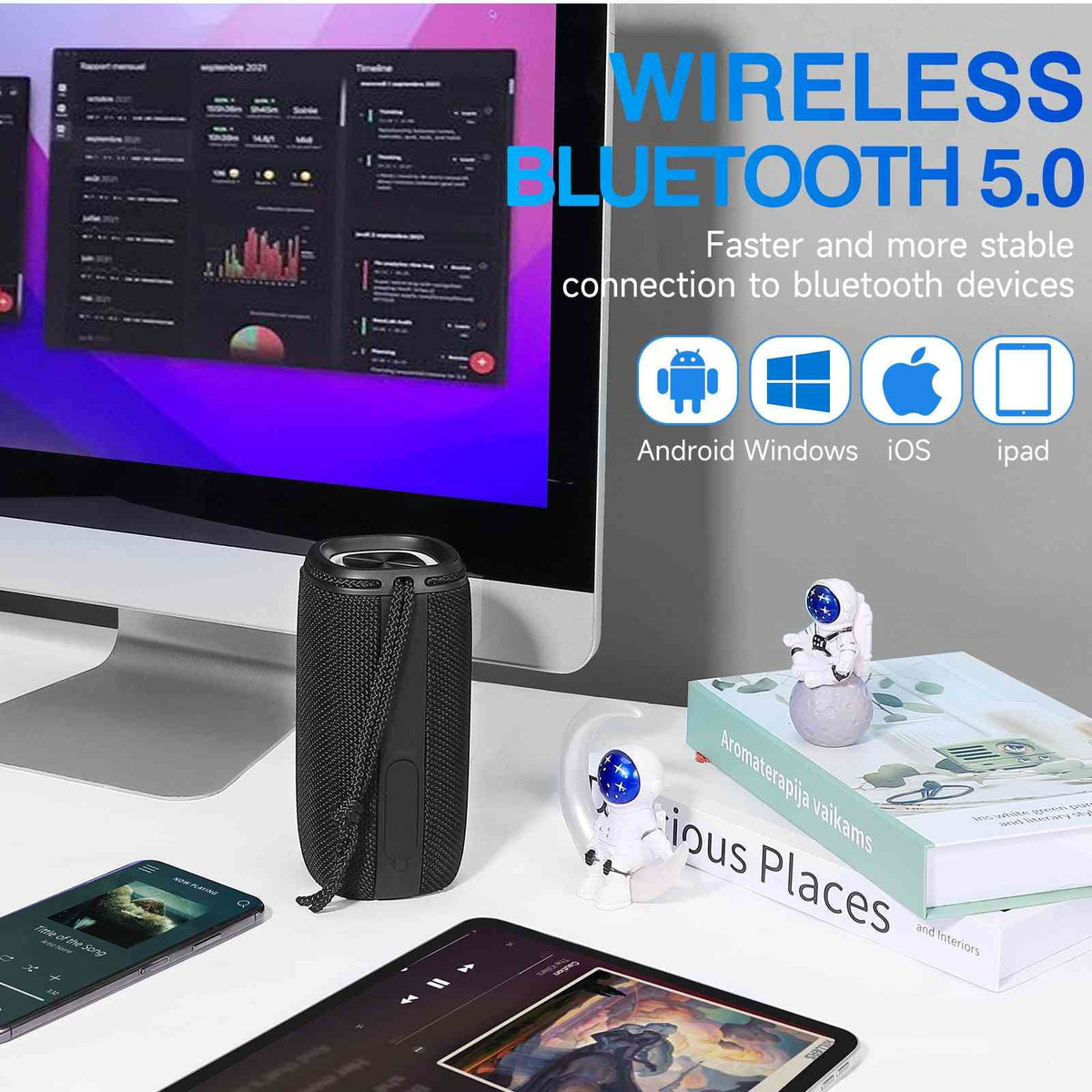 UrbanX X808 Bluetooth Speaker, IPX5 Liquid Speakers 360° HD Surround Sound with Punchy Bass, True Wireless Pairing, BT5.3, Portable Speaker for Nokia 3.1 - Black