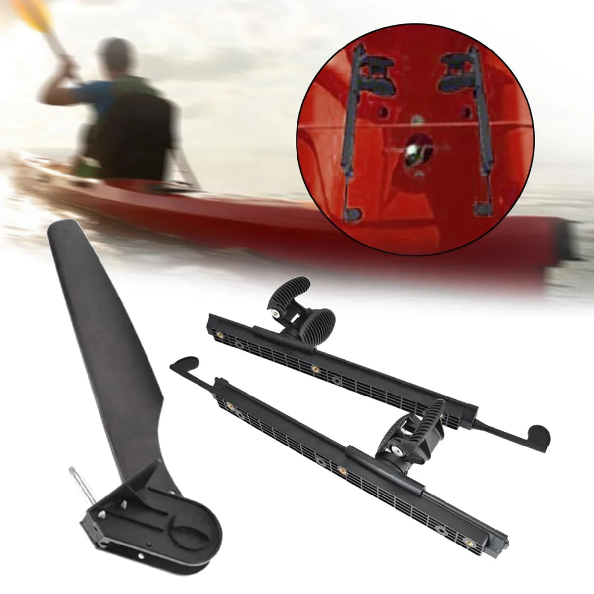 Tnarru Kayak Rudder Kayak Foot Pegs Boat Tail Fluid Rudder with Foot Brace Pedals for Fishing Boat Canoeing Marine Accessories