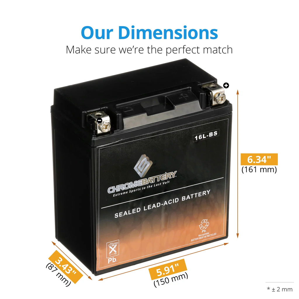 Chrome Battery Ytx16l-bs (16l-bs 12 Volts,14 Ah, 230 Cca) Jet Ski Battery for Polaris