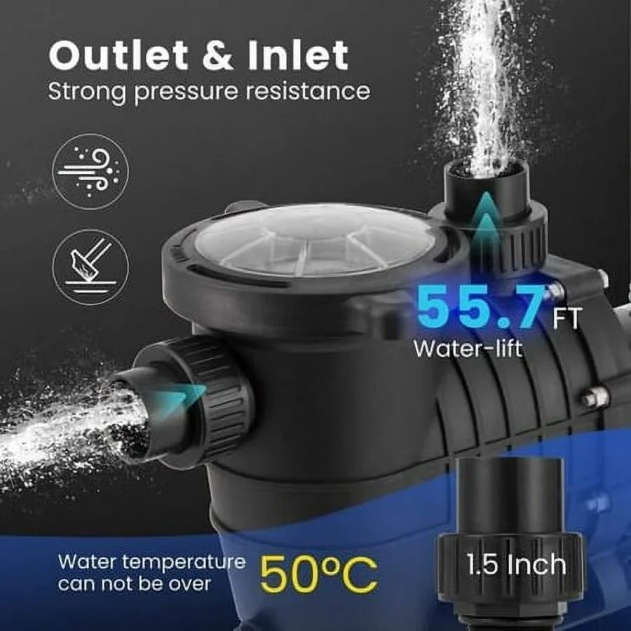 2.0HP Swimming Pool Pump Motor w/Strainer Filter In/Above Ground 7080GPH