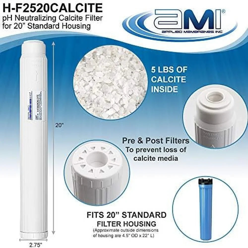 INC Ph Neutralization Liquid Filter Cartrid | Calcite Filter To Raise Alkalinity Of Low Ph Liquid | 20" Standard Size Fits 20” Standard Filter Housing | H-F2520CALCITE (20" Standard)