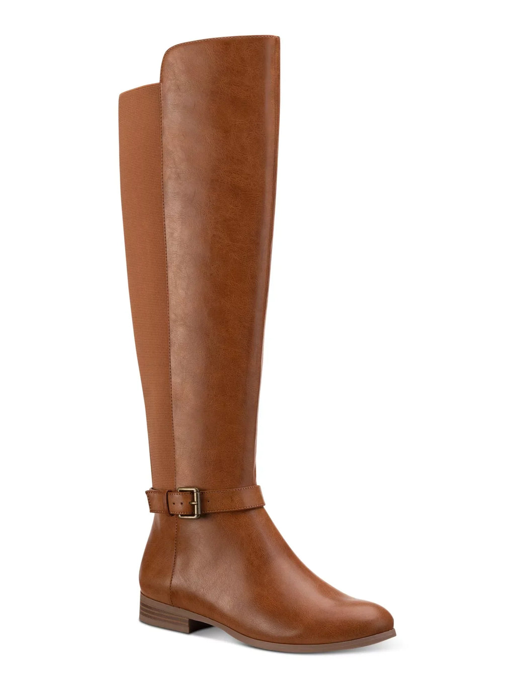 STYLE & COMPANY Womens Tan Brown Mixed Media Buckled Strap Goring Cushioned Kimmball Round Toe Block Heel Zip-Up Riding Boot 9 M
