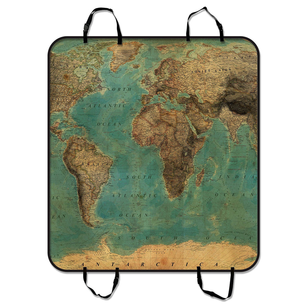 GCKG Vintage Style World Map Pattern Pet Car Seat Cover Dog Car Seat Mat Hammock Cargo Mat Trunk Mat For Cars Trucks and SUV 54x60 inches