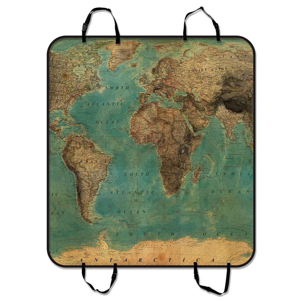 GCKG Vintage Style World Map Pattern Pet Car Seat Cover Dog Car Seat Mat Hammock Cargo Mat Trunk Mat For Cars Trucks and SUV 54x60 inches