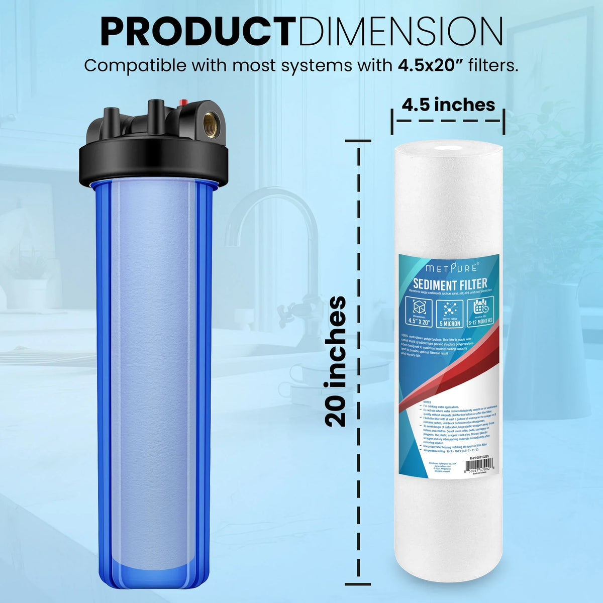 20" x 4.5" Whole House Sediment Liquid Filter Cartridge - 5 Micron Melt-Blown Polypropylene 20-inch Fluid Filter Replacement. Compatible with Hydronix, Pentek DGD Series, and more. 2 Pack