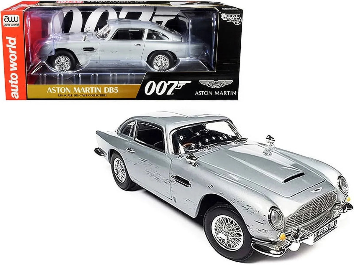 Aston Martin DB5 Coupe RHD (Right Hand Drive) Silver Birch Metallic (Damaged Version) James Bond 007 "No Time to Die" (2021) Movie "Silver Display Machines" Series 1/18 Diecast Model Car b