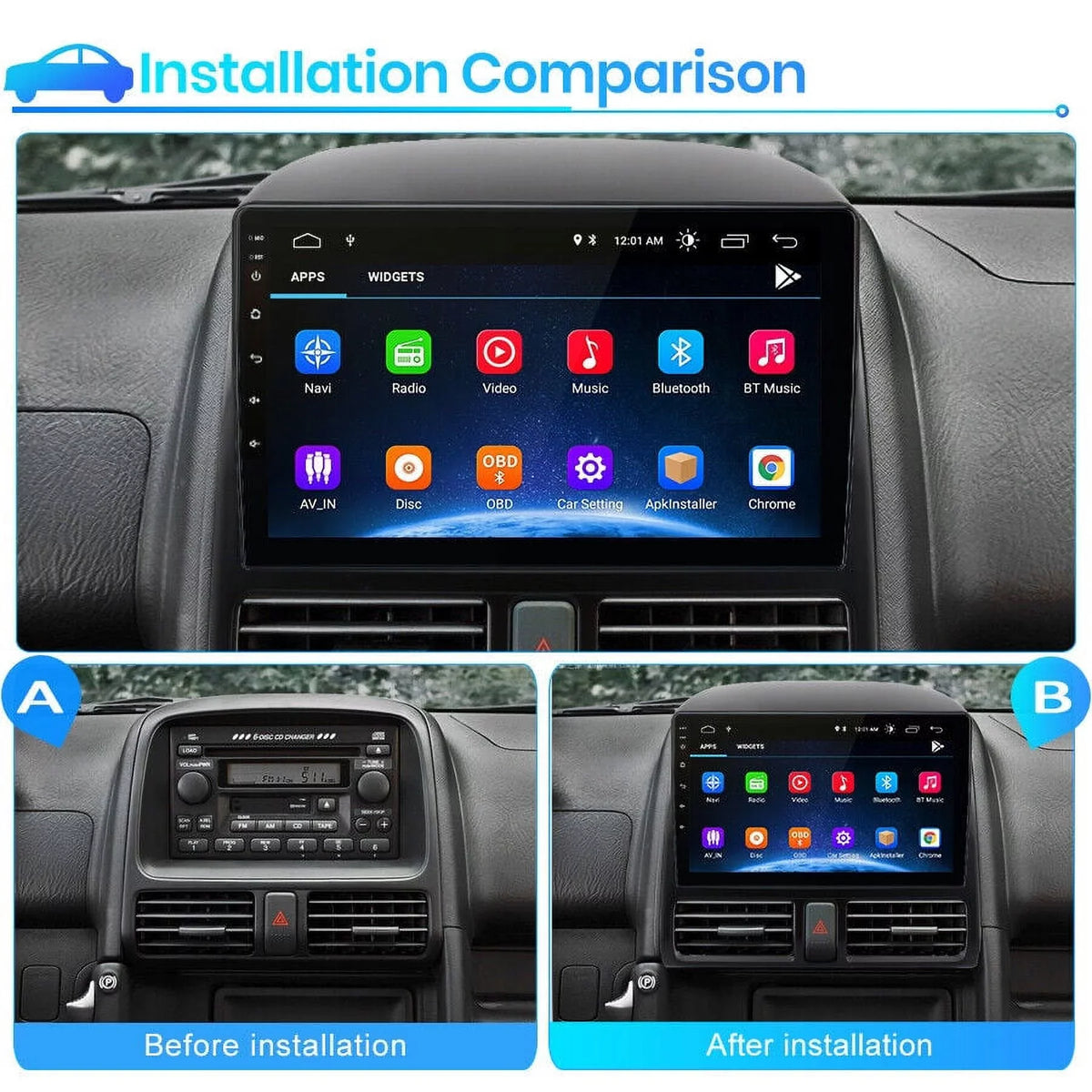AWESAFE Carplay Car Stereo Radio for Honda CRV 2001 2002 2003 2004 2005 2006,1+32GB 9 Inch Touch Monitor with Android Auto GPS Navigator Bluetooth WiFi FM Radio Mirror Link