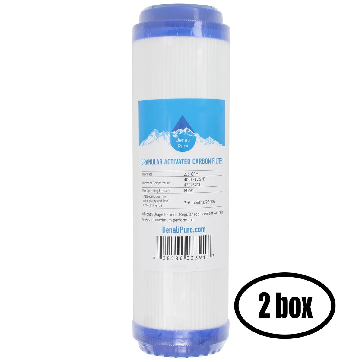 2 Boxes of Replacement for Flow Pur POE12DSA1KDF Granular Activated Carbon Filter - Universal 10-inch Cartridge for Flow-Pur (dual) ultimate Fluid filter system. - Denali Pure Brand