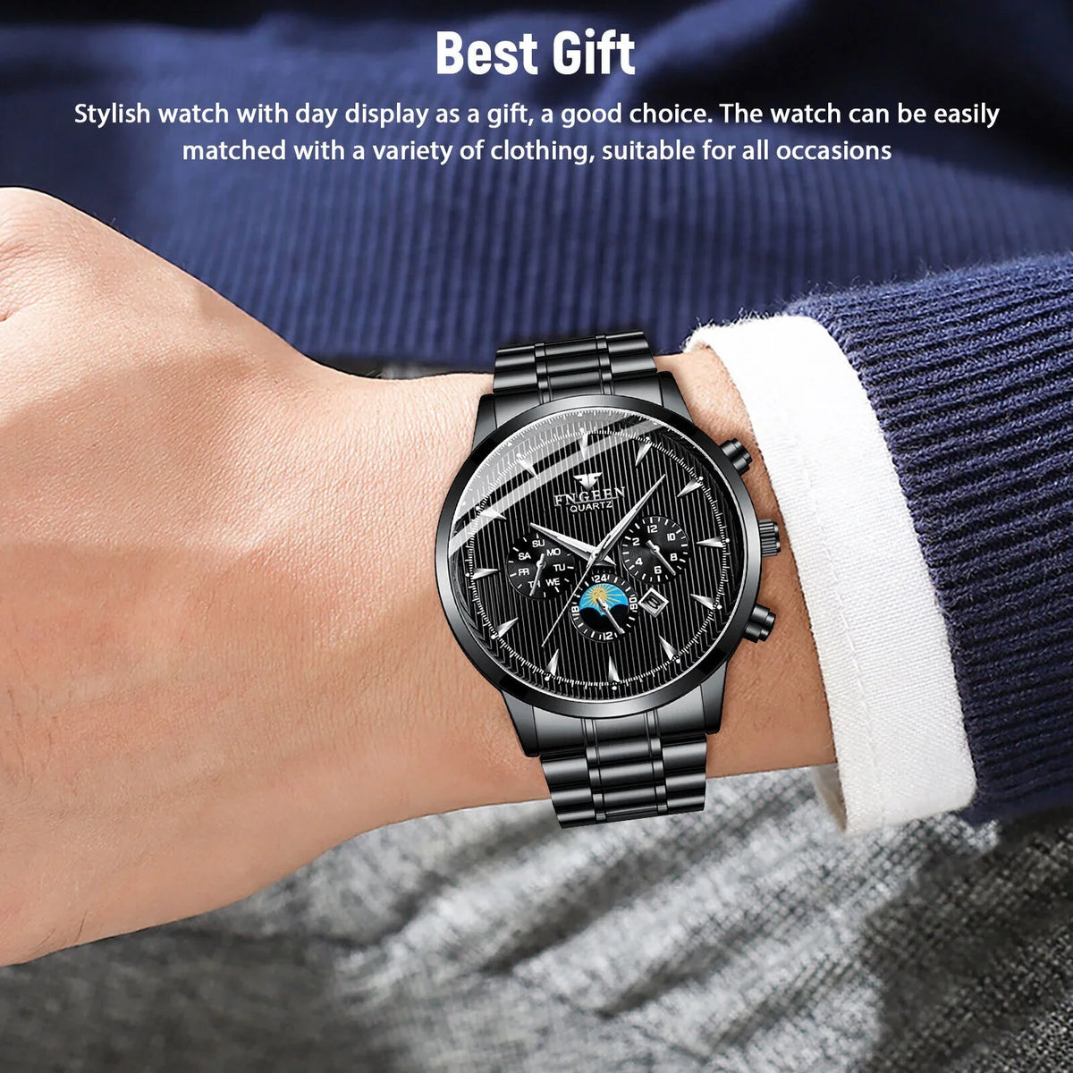 Fluid Men's Watch Relojes De Hombre Stainless Steel Quartz Classic Luminous