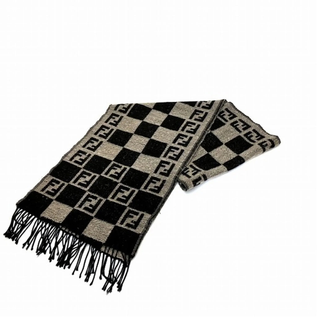 Pre-Owned FENDI Zucca pattern fringe block check brand accessory scarf men's (Good)