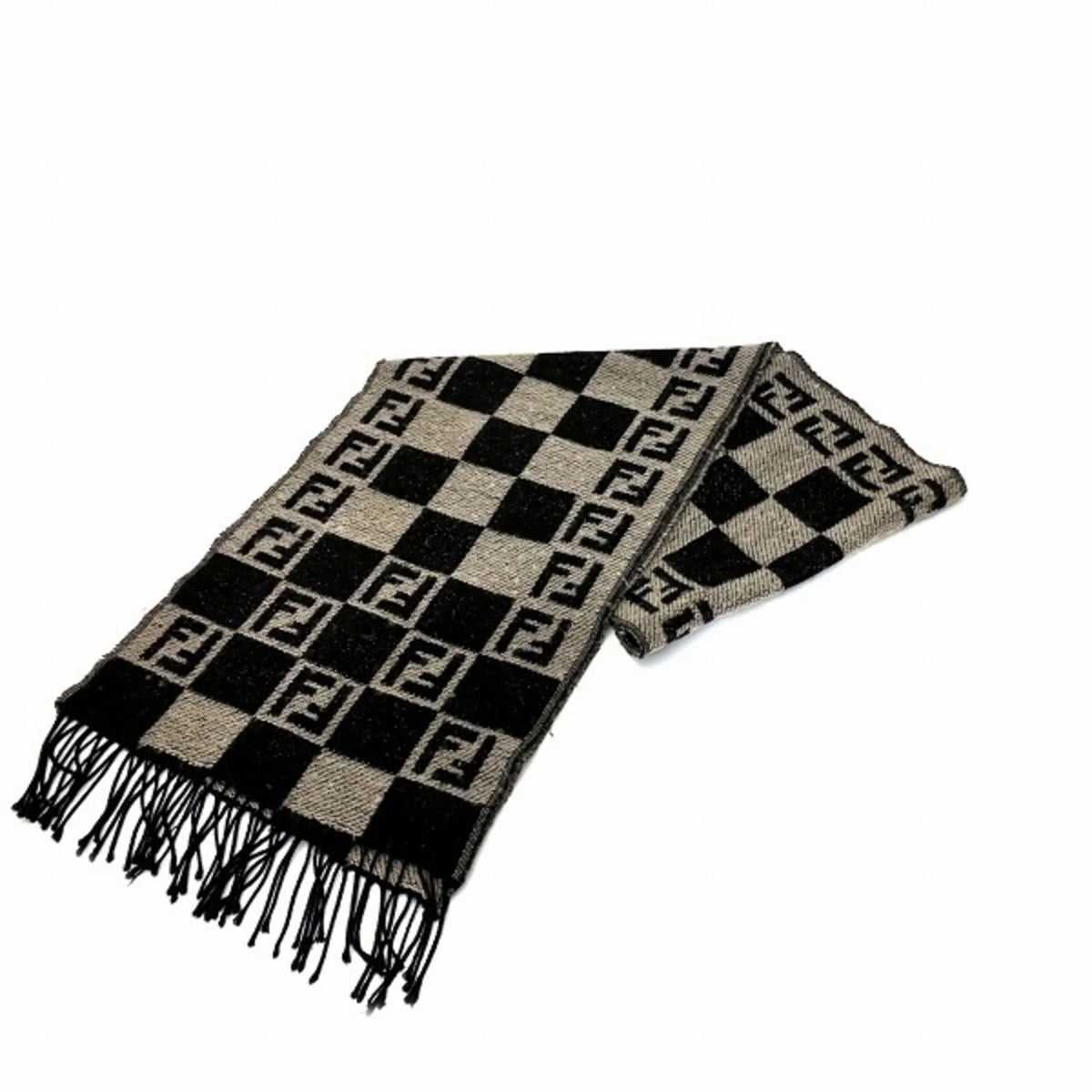 Pre-Owned FENDI Zucca pattern fringe block check brand accessory scarf men's (Good)