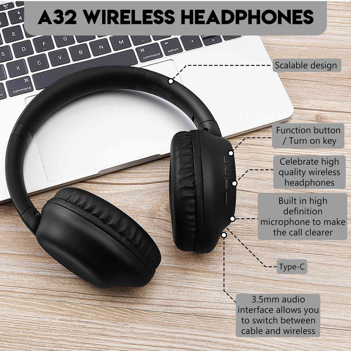 UrbanX Perfect Comfort 955 II Overhead Wireless Bluetooth Headphones For Galaxy M01s Noise-Cancelling, with – Black