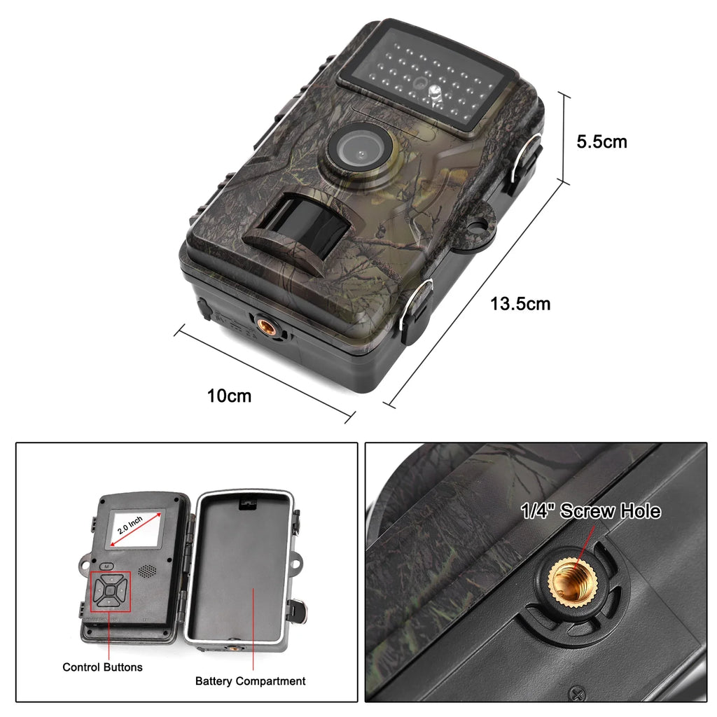 1080P Trail 16MP Wildlife Tracking with 2.0 Inch TFT Color Display 0.8s Trigger Time Supports Infrared Night Vision Motion Activated IP66 Liquid