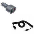 Type-C Coiled USB Cable w 3-Port USB 42W Quick Car Charger Z3R for Galaxy Note 10 Plus Fold A9 A50 A20 A10e - Sonim XP8 XP3 - Xperia 5 10 Plus 1 - Xiaomi Redmi Note 7, Mi Mix 2 9T
