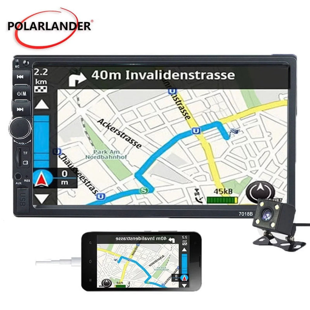 Polarlander Double Din Car Stereo Player Car Audio 7-inch HD Touch Monitor Car Radio Bluetooth with Multimedia SD USB FM AUX MP5/4/3 Mirror Link Function with 4LED Backup Camera
