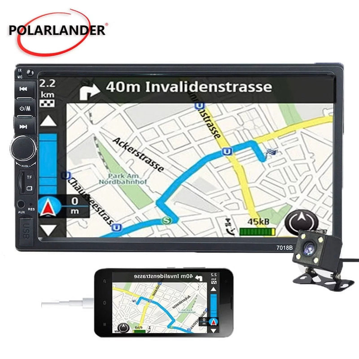 Polarlander Double Din Car Stereo Player Car Audio 7-inch HD Touch Monitor Car Radio Bluetooth with Multimedia SD USB FM AUX MP5/4/3 Mirror Link Function with 4LED Backup Camera