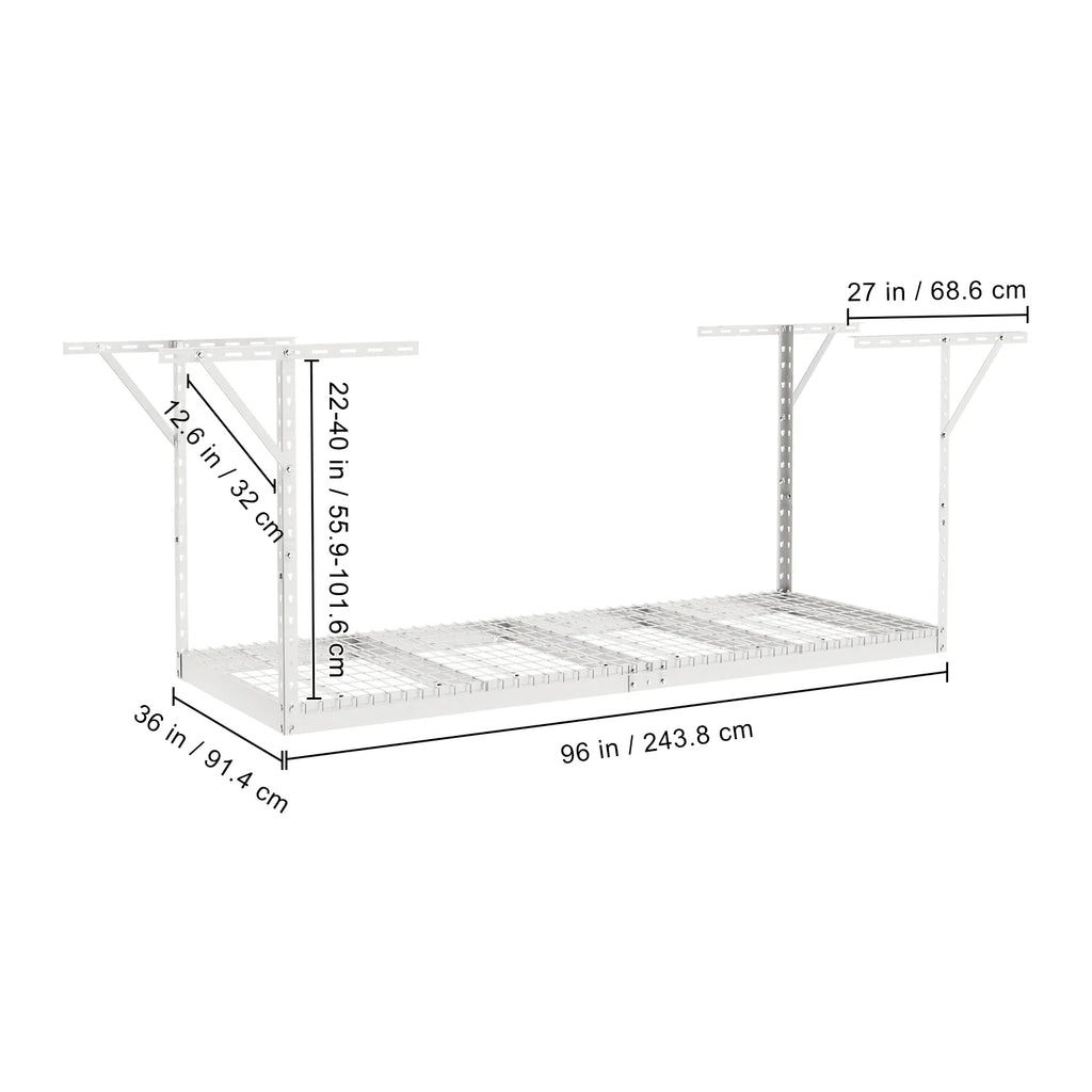 SKYSHALO Overhead Adjustable Garage Storage Rack 36x96" Ceiling Rack 600lb White