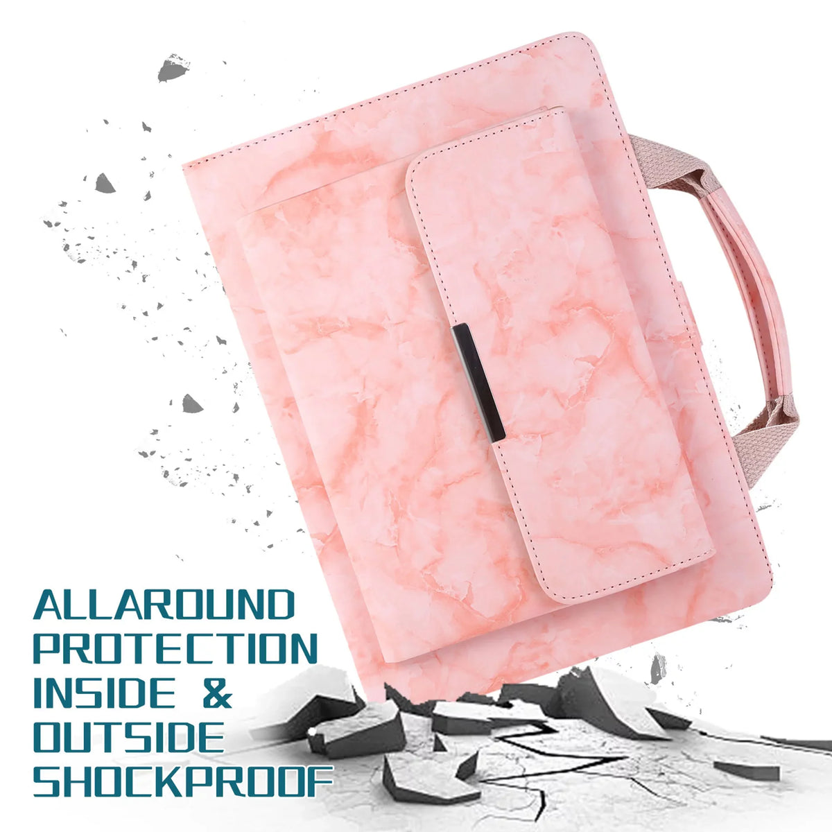 iPad 6th Generation Case, iPad 5th Gen Case, iPad Air 2 & 1st/iPad Pro 9.7 Case, Dteck Multi-Angle Stand Magnetic PU Leather Bag Folio Cover with Handle Document Pocket [Auto Wake/Sleep], Pink Marble