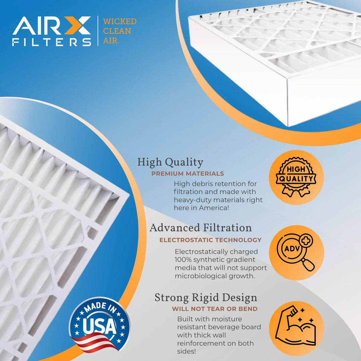 16x25x5 Air Filter MERV 8 Comparable to MPR 700 & FPR 5 Compatible with Skuttle #000-0448-001 DB-25-16 Premium USA Made 16x25x5 Furnace Filter 2 Pack by AIRX FILTERS WICKED CLEAN AIR.