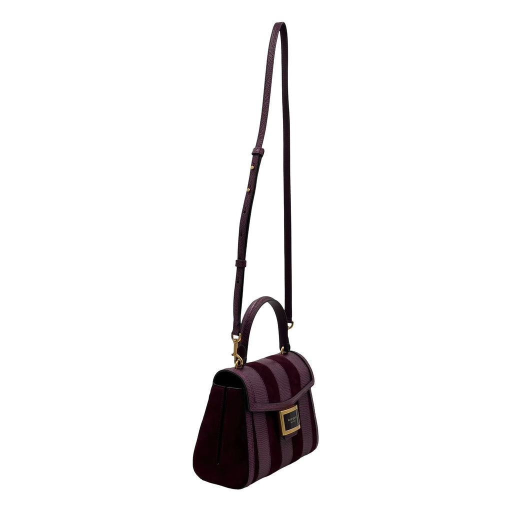 Kate Spade Katy Striped Lizard-embossed Small Top-handle Bag - Burgundy