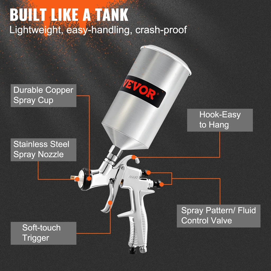 VEVOR Air Spray Gun Kit Paint Gun Gravity Feed LVLP 1.3/1.4/1.8 mm Nozzle