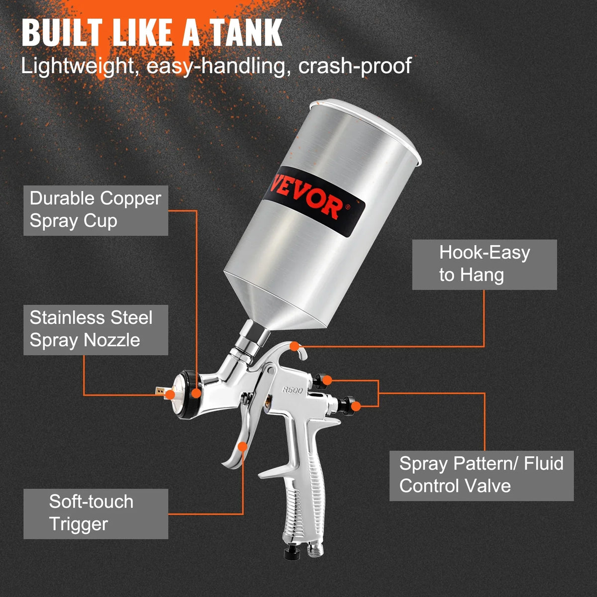VEVOR Air Spray Gun Kit Paint Gun Gravity Feed LVLP 1.3/1.4/1.8 mm Nozzle