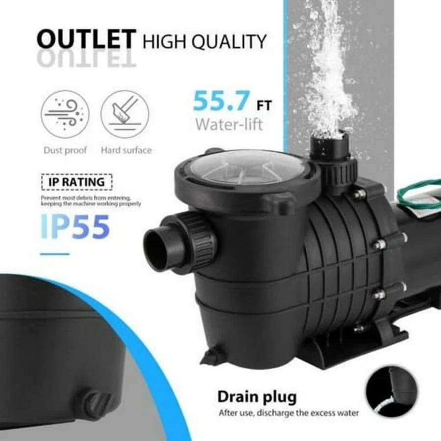 2.0HP Swimming Pool Pump Motor w/Strainer Filter In/Above Ground 7080GPH