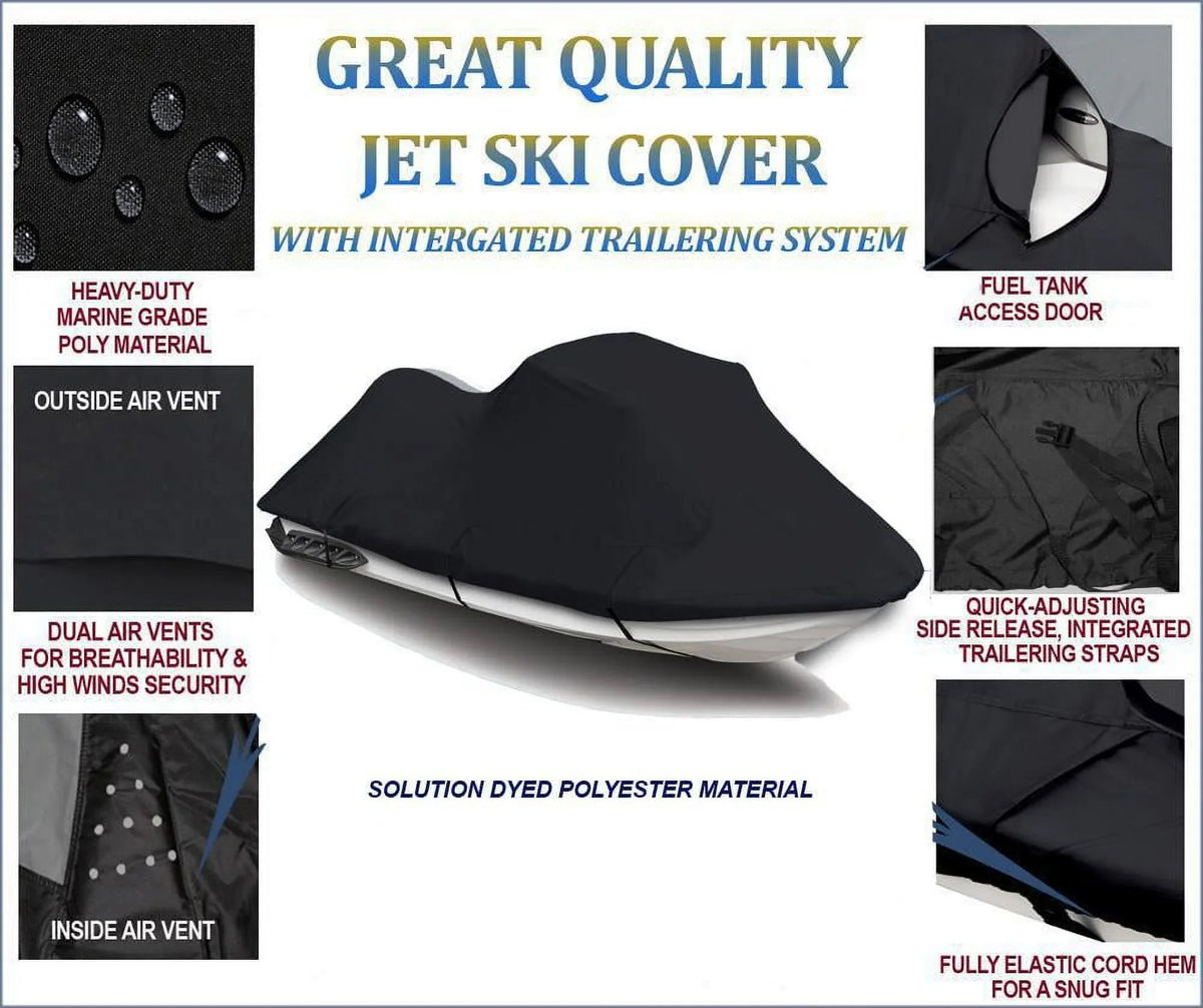 BLACK 600 DENIER JetSki Cover Compatible for Bombardier Sea Doo Sea-Doo SP 1993 1994 1995 1996 1997 1998 Fluid Jet Ski PWC Cover 1 Seater