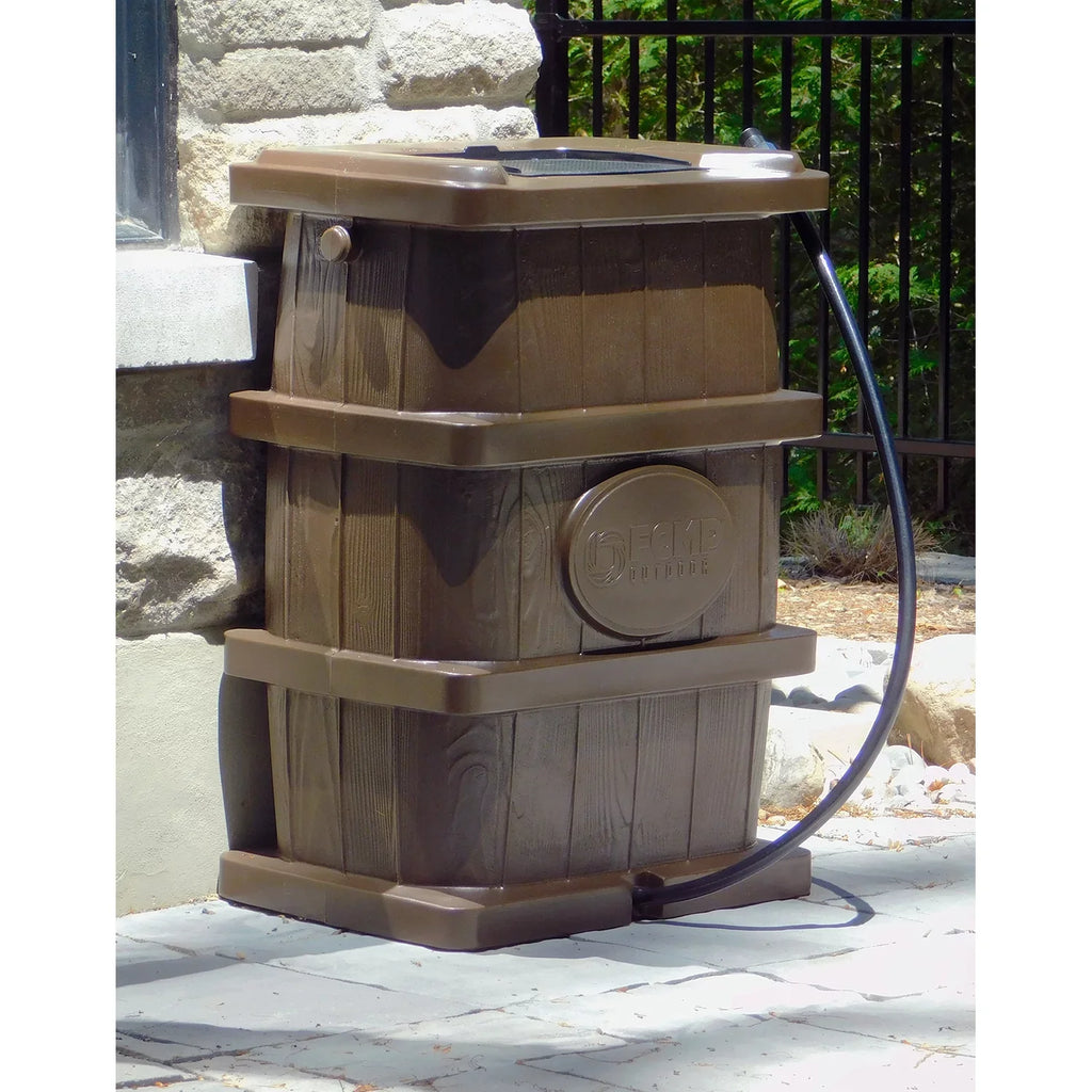 FCMP Outdoor 45 Gal Wood Grain Rain Liquid Catcher Barrel, Brown (2 Pack)