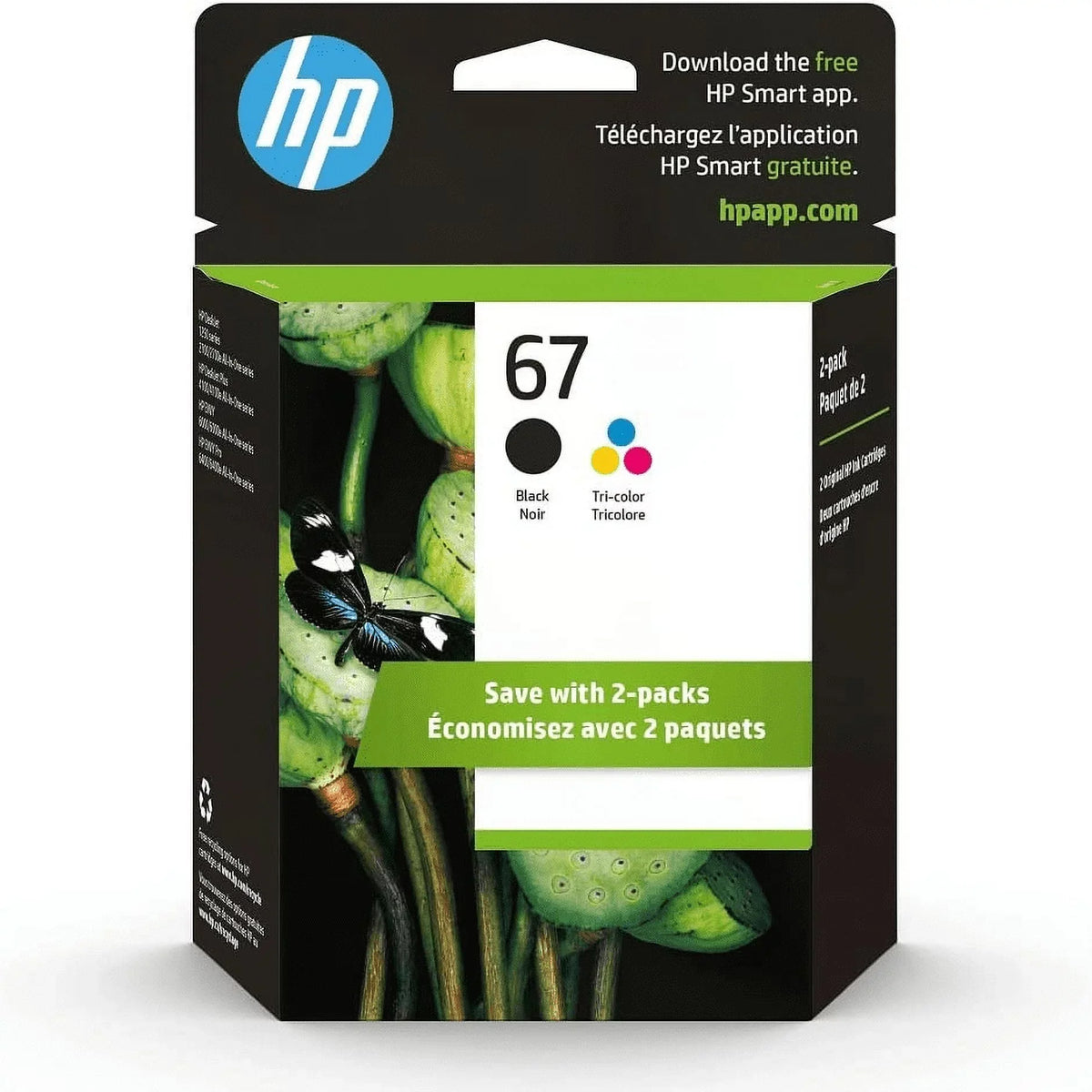 67 Ink Cartridges, Printer Ink 67 Black and Tri-Color, Work with Deskjet 2700 2723 Deskjet Plus 4100 4155 Envy Pro 6455 6458 Series 2Pack