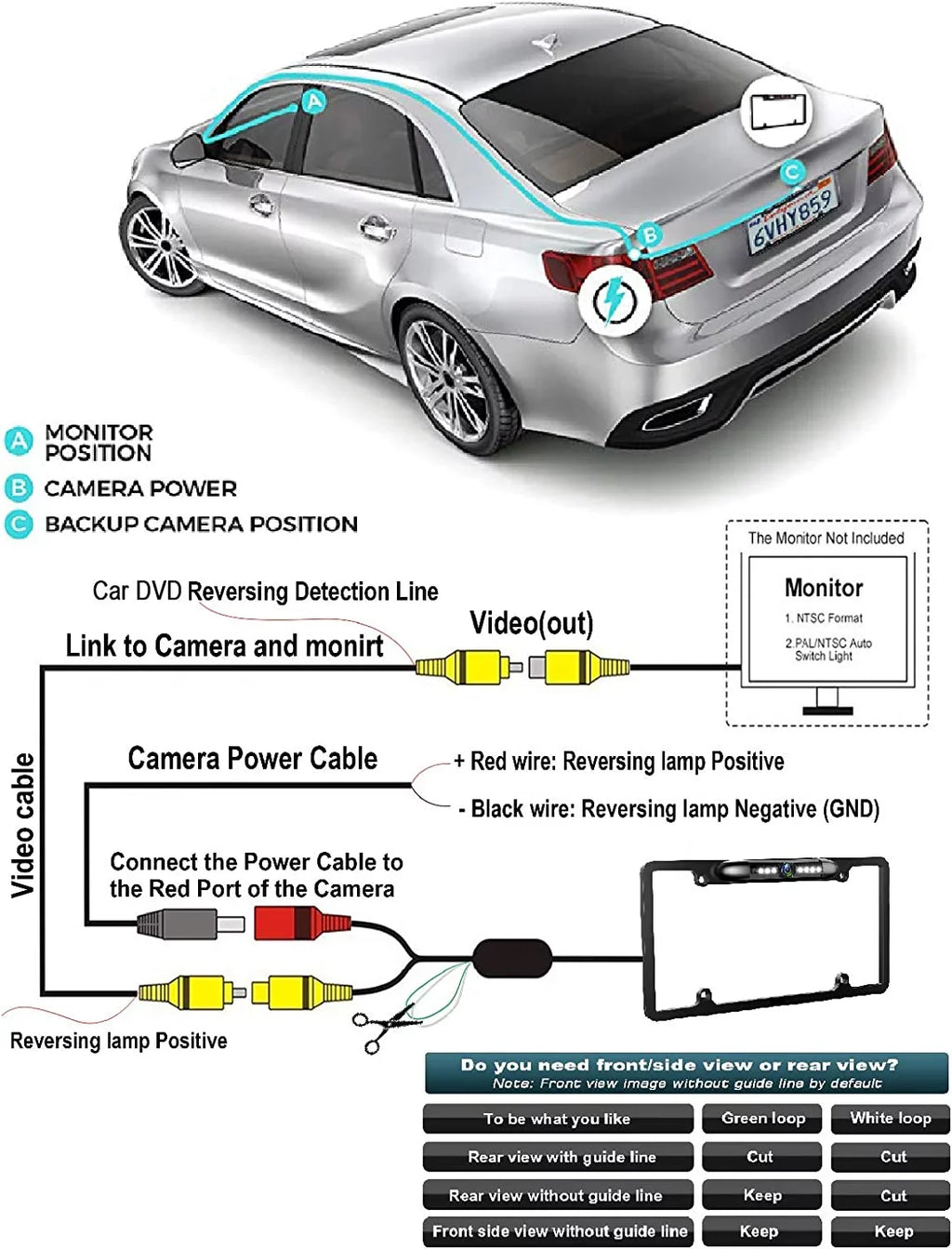 Liquid Night Vision License Plate Frame Car Rear View Backup Camera Silver